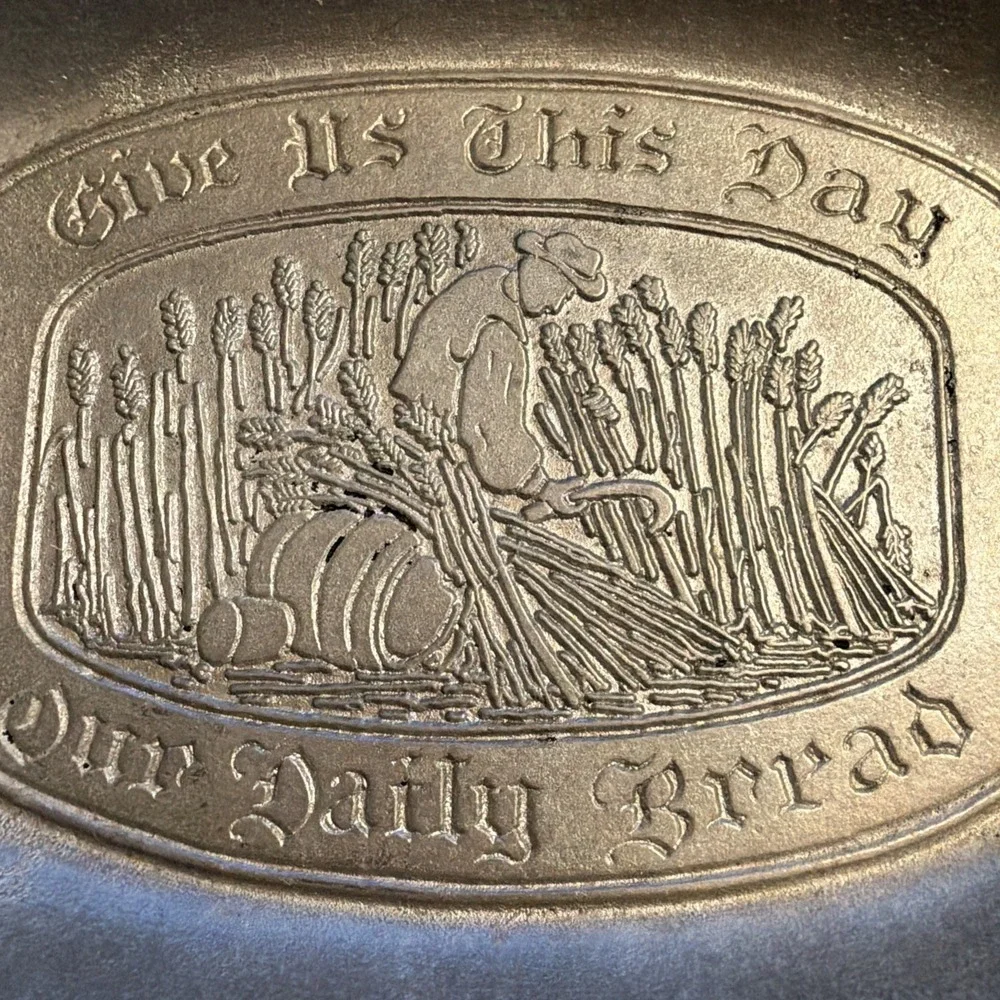 Vintage Wilton Columbia Bread‎ Plate Give Us This Day Our Daily Bread Pewter